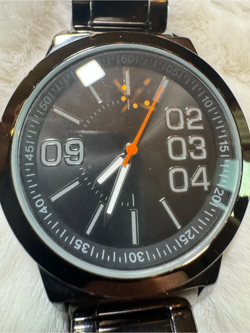 Mossimo Men's Quartz Analog Black Dial Metal Bracelet Fixed Bezel Seconds